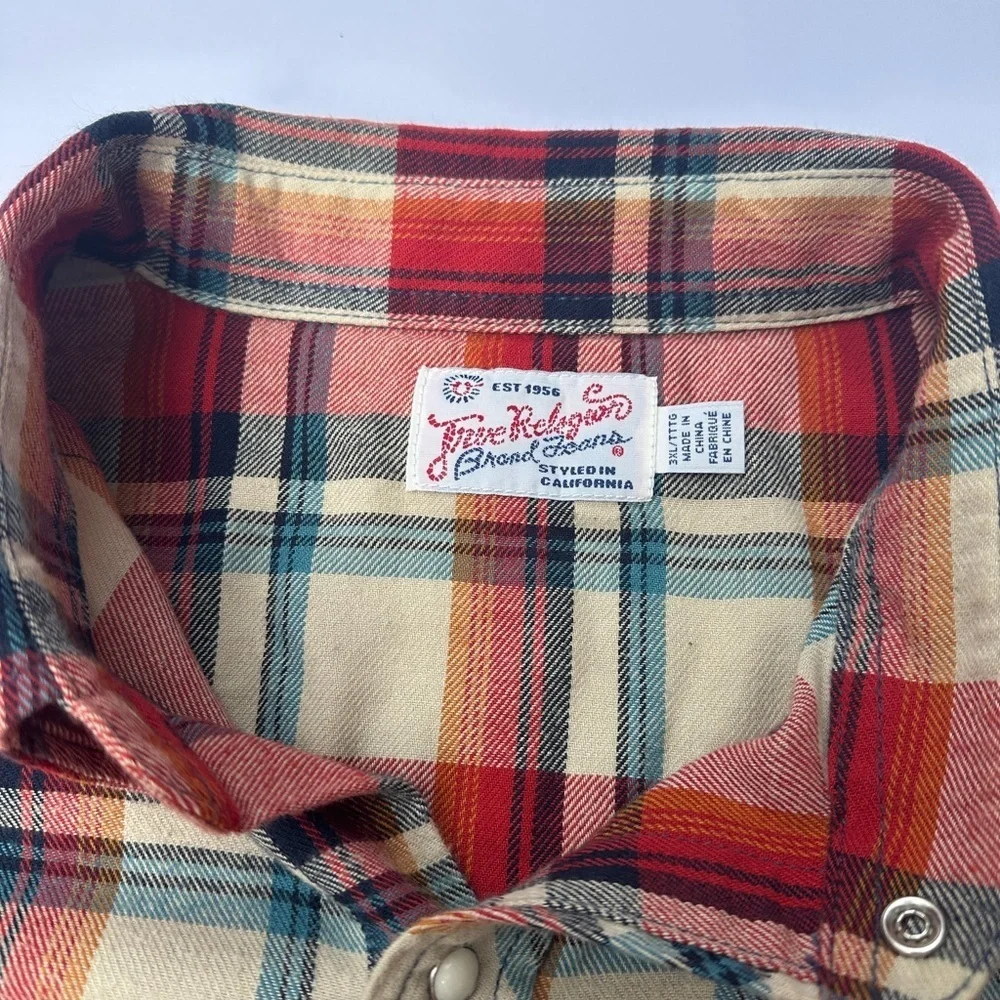 Men’s Authentic True Religion Jean Company Shirt (Size 3XL) Red And Tan​​​